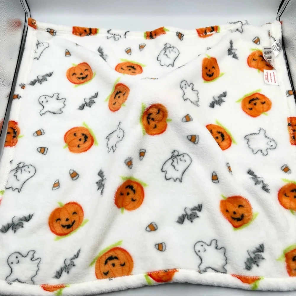Little Me Pumpkin Halloween Lovey Security Blanket Bats Ghosts Candy Corn Plush - Picture 3 of 5